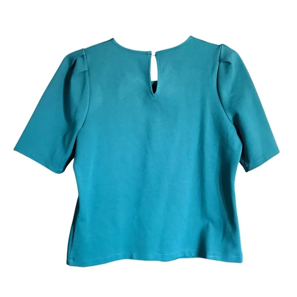 J.Crew Teal Knit Ponte Puff Sleeve Women’s Top w/ Keyhole Back Size Medium